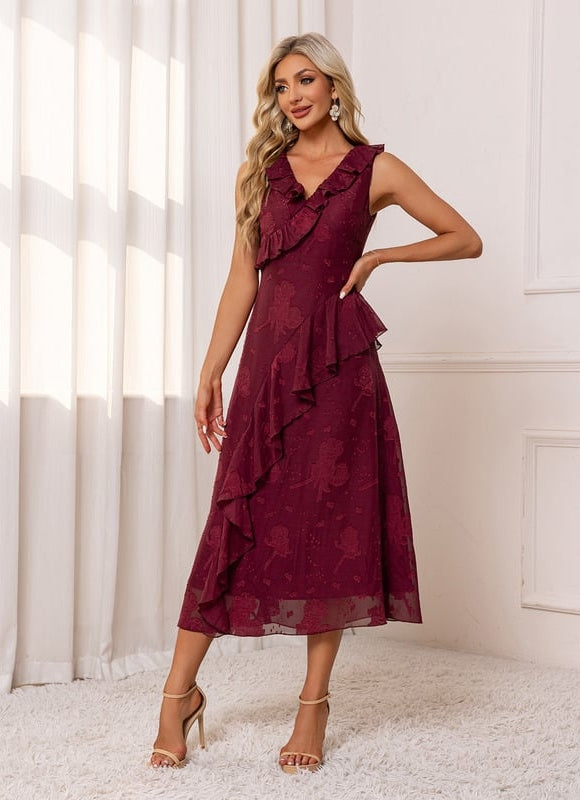 Robe Chic Volants Bordeaux - gallery 2