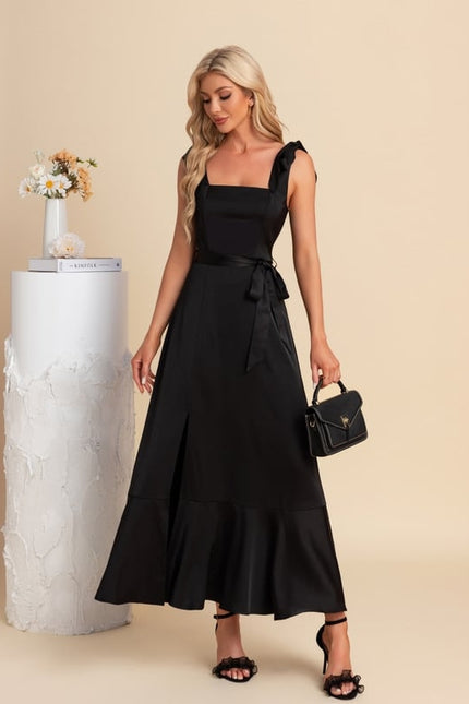 Robe Chic Satin Noir Ajustée - gallery 3