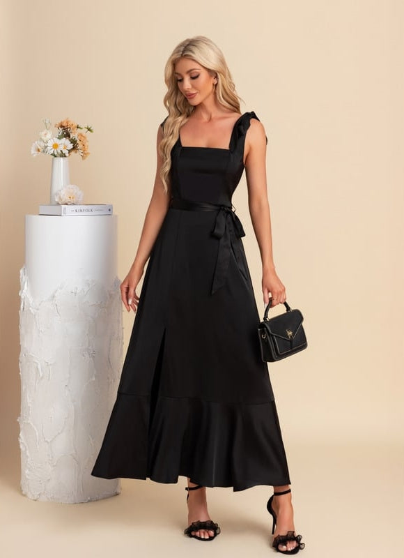 Robe Chic Satin Noir Ajustée - gallery 3