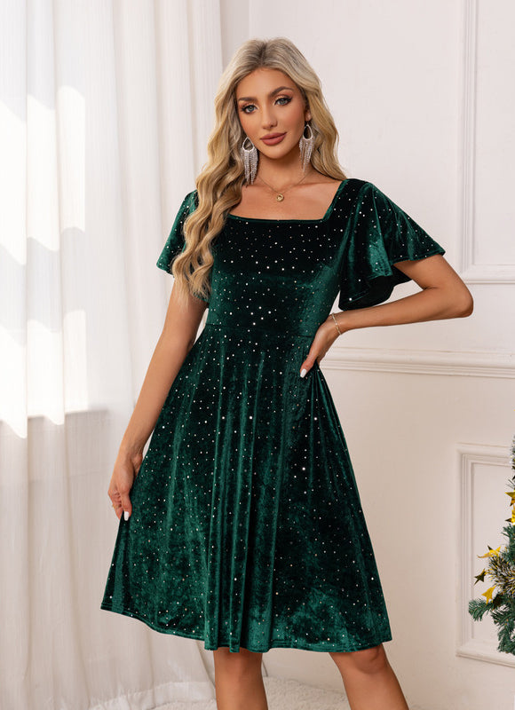 Robe Chic Velours Émeraude Scintillant - gallery 6