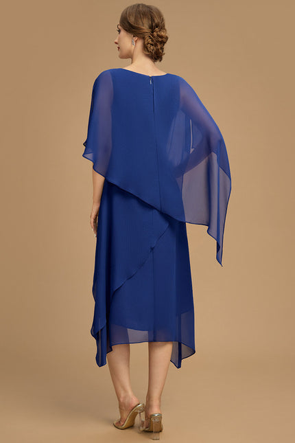 Robe Chic Bleu Royal Asymétrique Mousseline - gallery 2