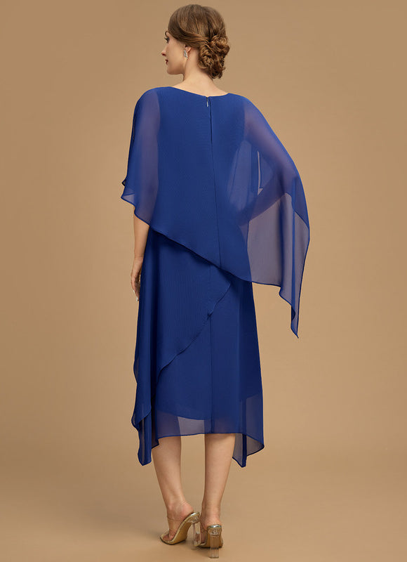 Robe Chic Bleu Royal Asymétrique Mousseline - gallery 2