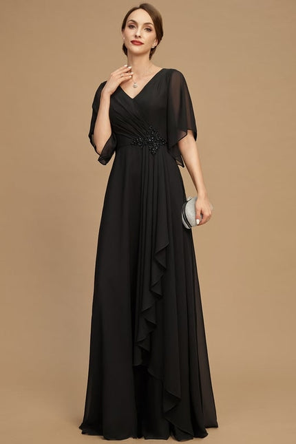Robe Chic Noire Mousseline À Volants - gallery 1