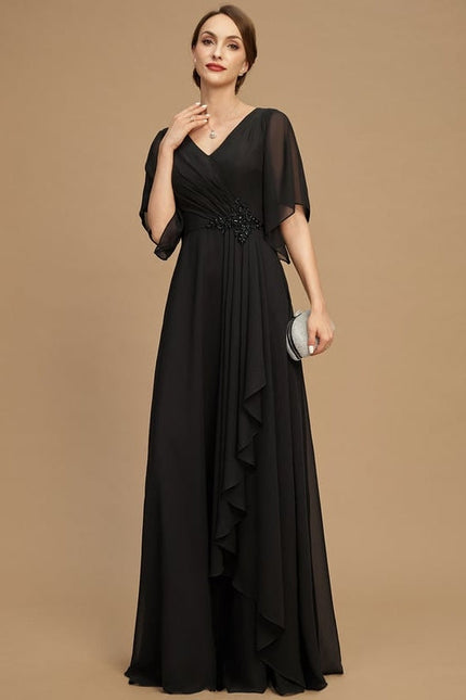 Robe Chic Noire Mousseline À Volants - gallery 1