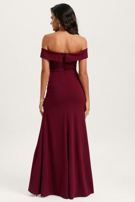 Robe Chic Épaule Dénudée Bordeaux - gallery 4