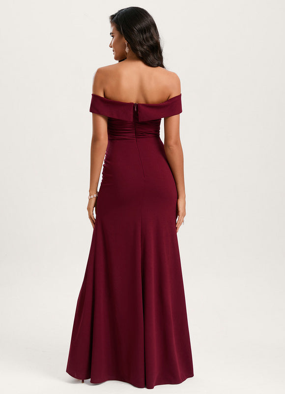 Robe Chic Épaule Dénudée Bordeaux - gallery 4