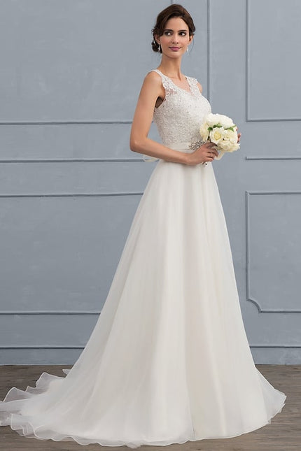 Robe Chic Blanche En Dentelle Traîne - gallery 2