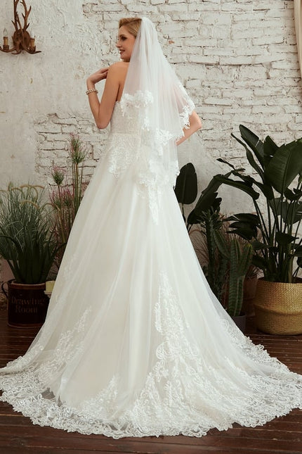 Robe Chic Blanche En Tulle Dentelle - gallery 4