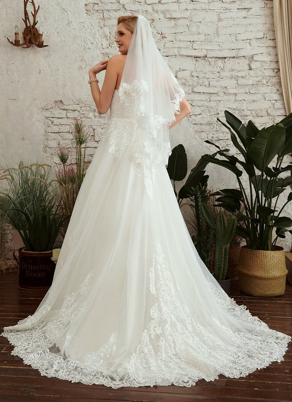 Robe Chic Blanche En Tulle Dentelle - gallery 4
