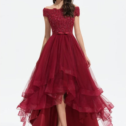 Robe Chic Rouge Tulle Asymétrique