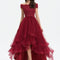 Robe Chic Rouge Tulle Asymétrique