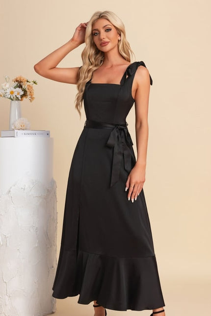 Robe Chic Satin Noir Ajustée - gallery 5