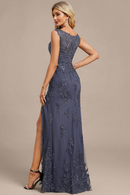 Robe Chic Longue Grise Brodée - gallery 8