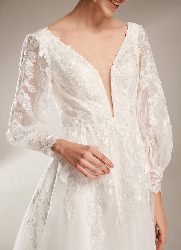 Robe Chic Blanche Satin Dentelle Élégante - gallery 6
