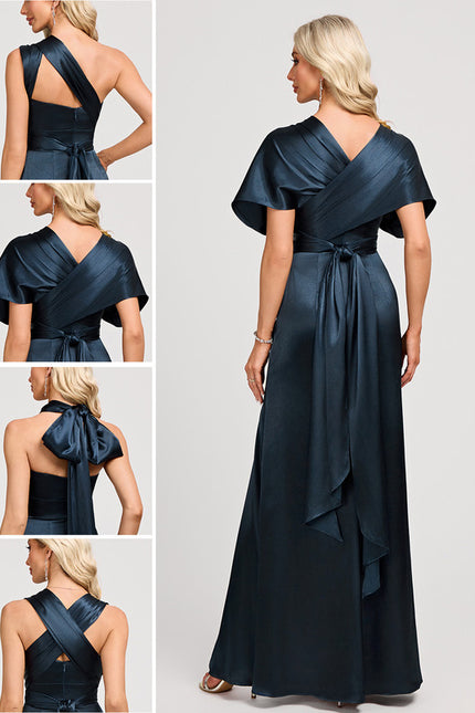 Robe Chic Élégance Satinée Marine - gallery 1