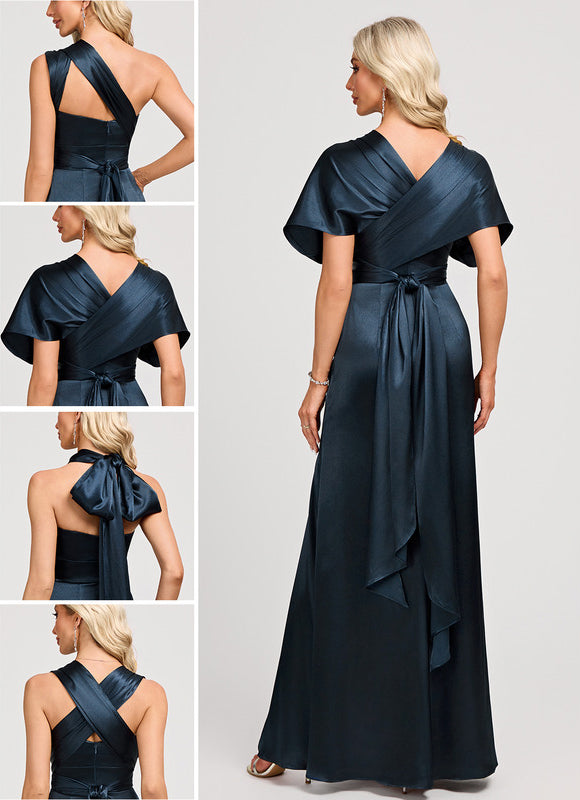 Robe Chic Élégance Satinée Marine - gallery 1