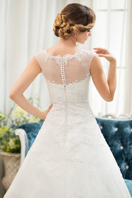Robe Chic Blanche Traîne Dentelle Élégante - gallery 1