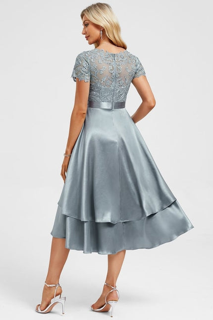 Robe Chic Asymétrique Satinée Bleu - gallery 5