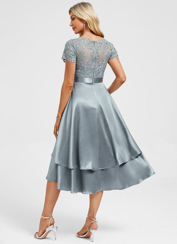 Robe Chic Asymétrique Satinée Bleu - gallery 5