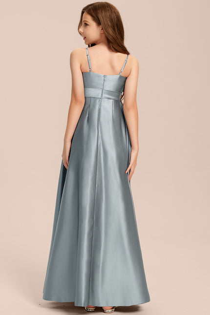 Robe Chic Bleu Satiné Demoiselle D'Honneur - gallery 6
