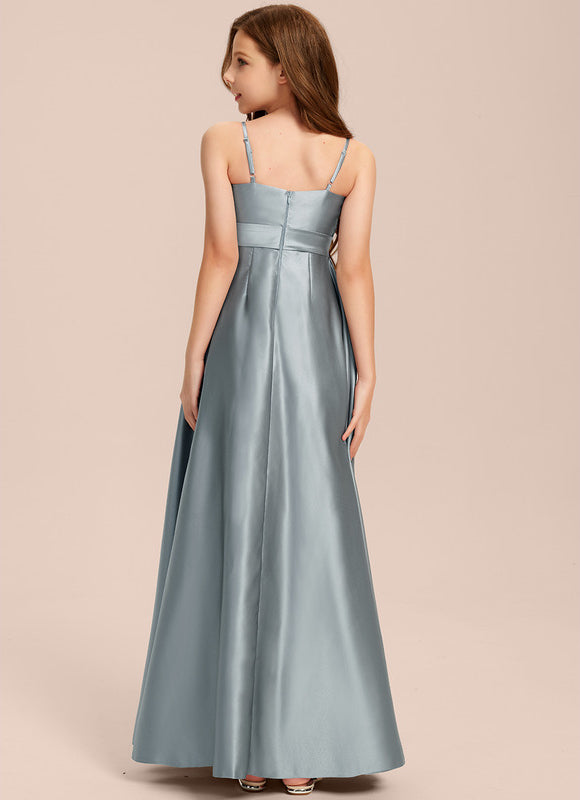 Robe Chic Bleu Satiné Demoiselle D'Honneur - gallery 6