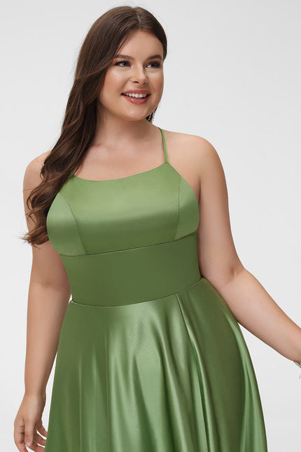 Robe Chic Verte Satinée Avec Traîne - gallery 8