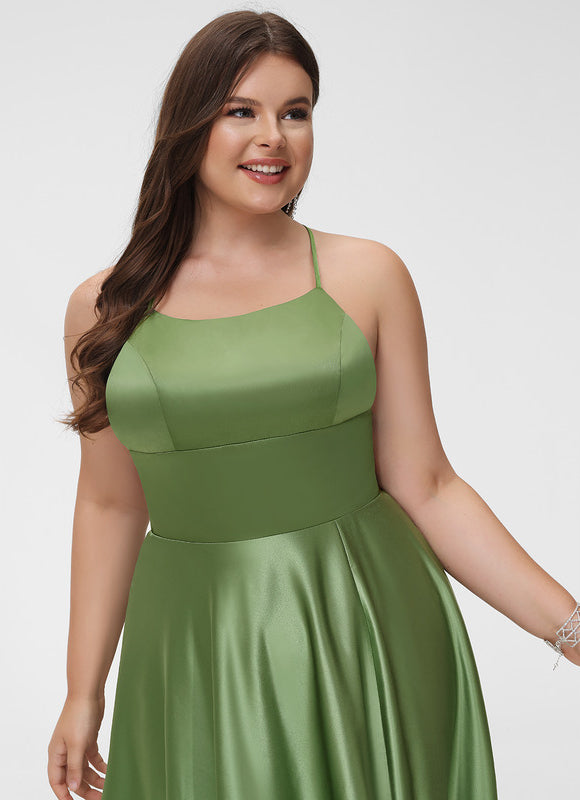 Robe Chic Verte Satinée Avec Traîne - gallery 8