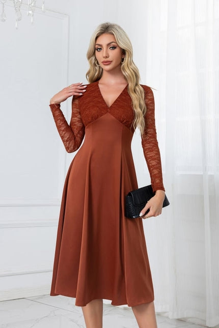 Robe Chic Midi Rouille Élégante