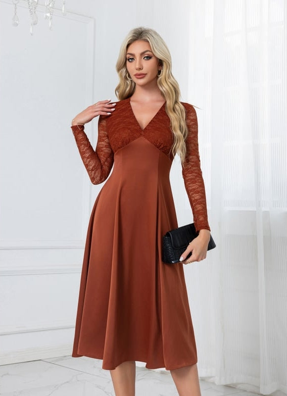 Robe Chic Midi Rouille Élégante