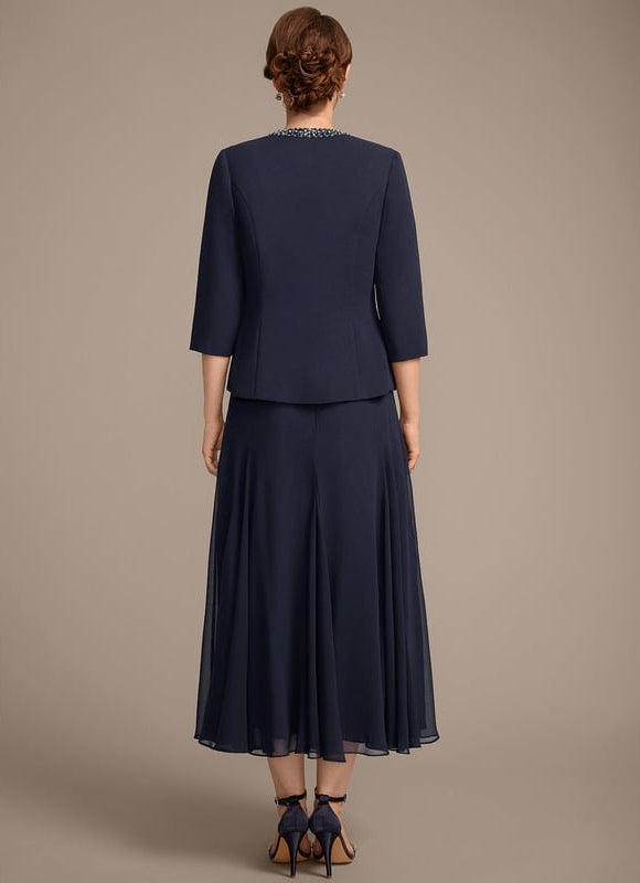 Robe Chic Ensemble Élégant Marine - gallery 5
