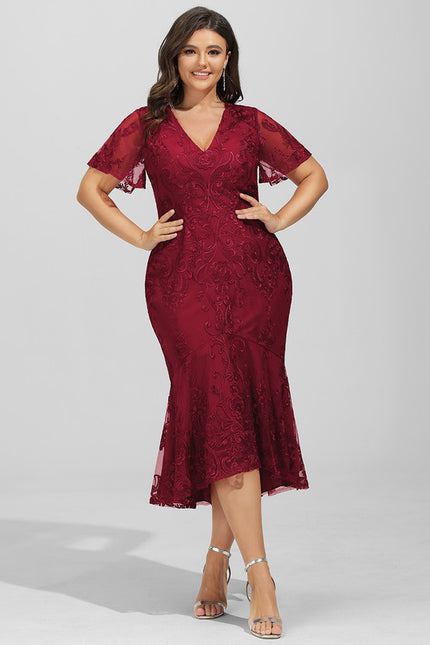 Robe Chic Rouge Élégant Flottant - gallery 7