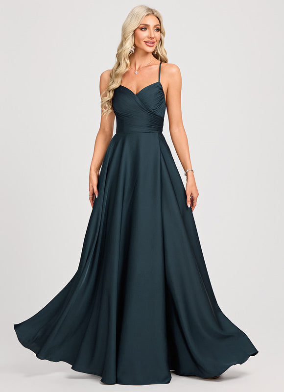 Robe Chic Vert Émeraude Satinée Élégante - gallery 1
