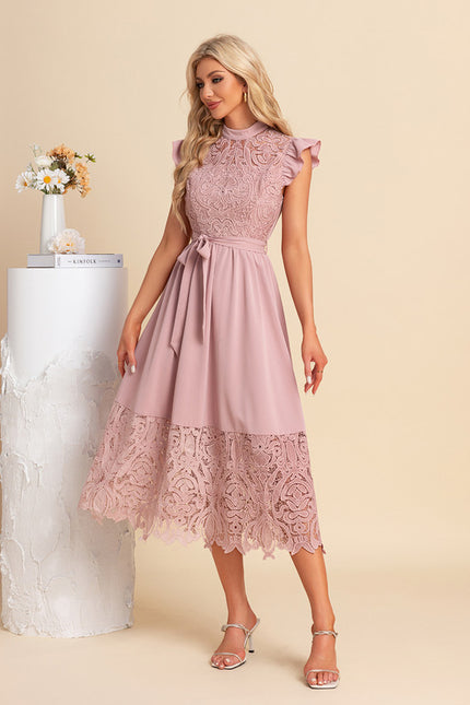 Robe Chic Midi Rose Dentelle