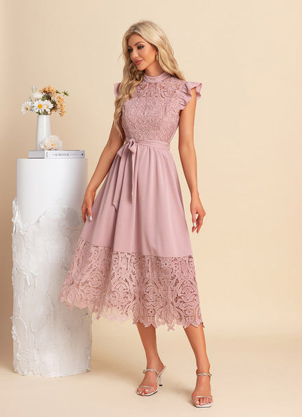 Robe Chic Midi Rose Dentelle