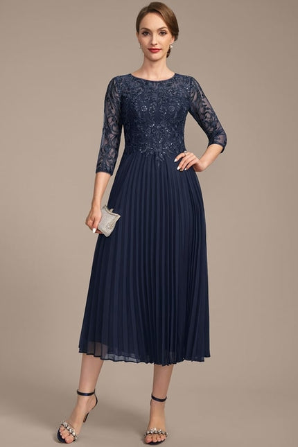 Robe Chic Bleu Élégant Plissé - gallery 3