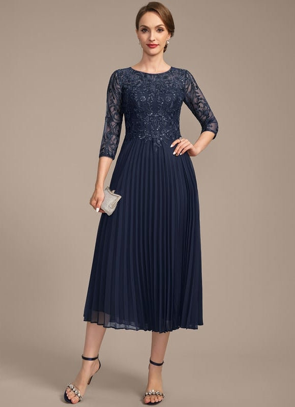 Robe Chic Bleu Élégant Plissé - gallery 3