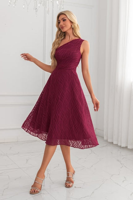 Robe Chic Midi Bordeaux Texturée