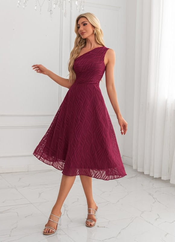 Robe Chic Midi Bordeaux Texturée