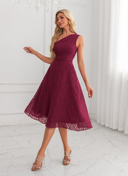 Robe Chic Midi Bordeaux Texturée