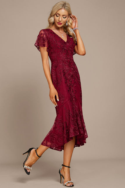 Robe Chic Rouge Élégant Flottant - gallery 4