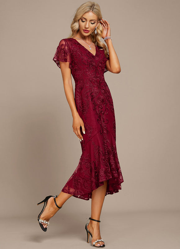 Robe Chic Rouge Élégant Flottant - gallery 4