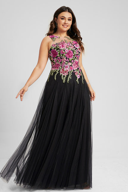 Robe Chic Noire Avec Fleurs Brodées - gallery 4