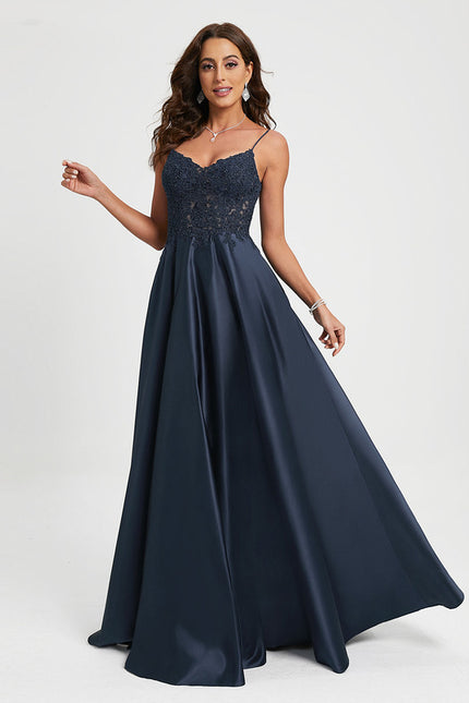 Robe Chic Bleu Marine Satinée - gallery 3