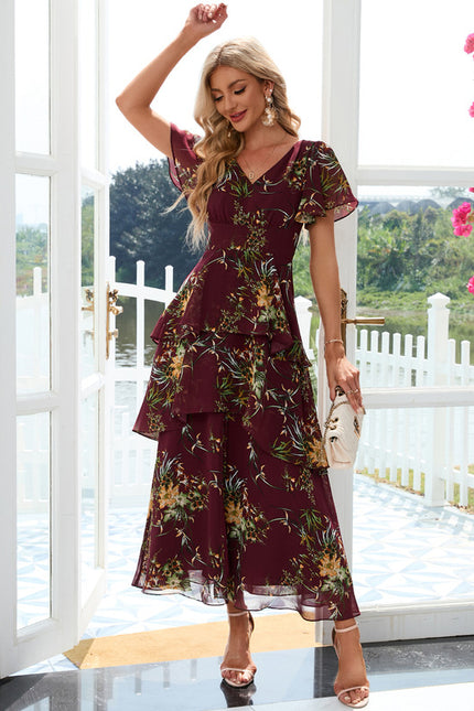 Robe Chic Fleurie Bordeaux
