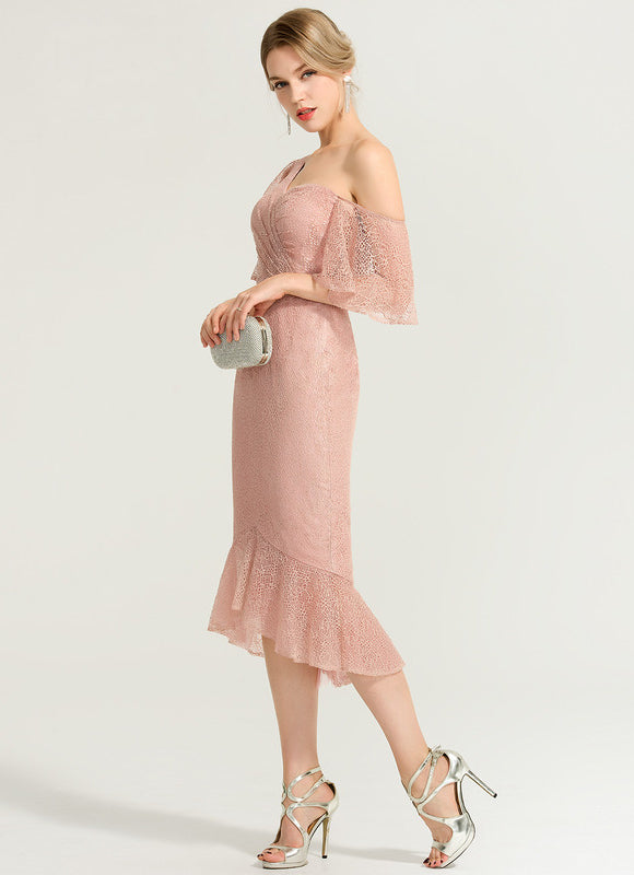 Robe Chic Rose Pâle Dentelle Décolleté - gallery 1