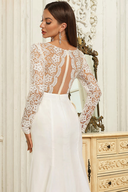 Robe Chic Blanche Dentelle Col V - gallery 1