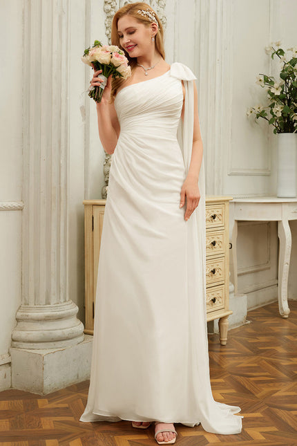 Robe Chic Blanche Asymétrique Avec Traîne - gallery 1
