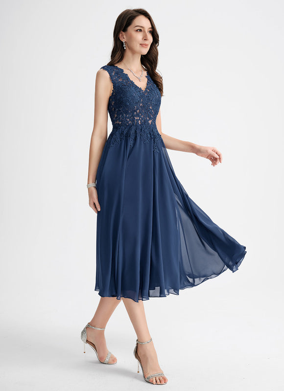 Robe Chic Noire Dentelle V-Cou Élégant - gallery 3
