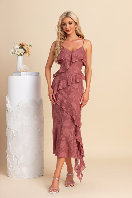 Robe Chic Volants Rosée - gallery 4