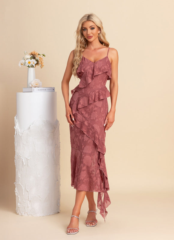 Robe Chic Volants Rosée - gallery 4